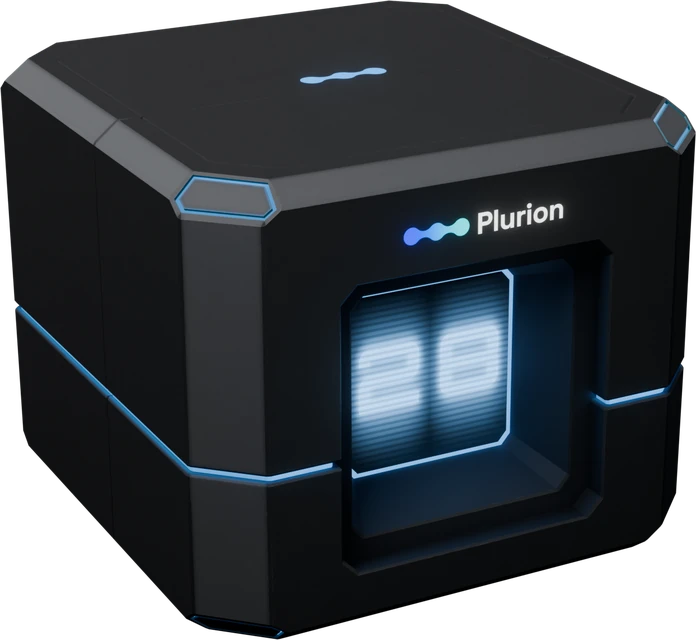 The Plurion Delivery DropBox: a black cube with a lit item counter on its front face.