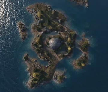 The island from above, the orb at its centre